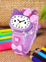 Girls Printed Dial & Purple Silicon Strap Analogue Watch - Kitty Purple