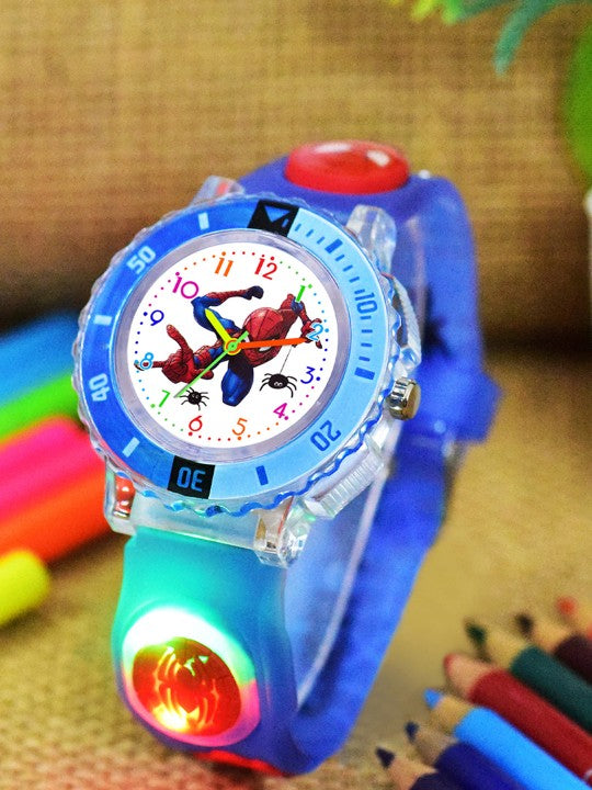 Kids Boys Patterned LED Dial & Silicon Strap Analogue Watch - Spiderman SkyBlue