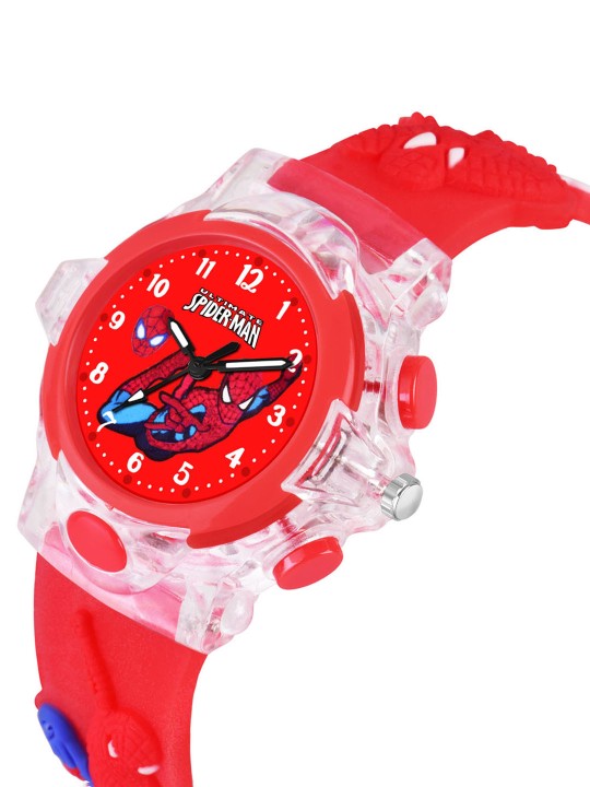 Kids - Boys Printed LED Backlight Dial & Straps Analogue Watch Spider Red