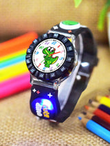 Boys Printed Dial & Straps Analogue Watch Black Cute Dino