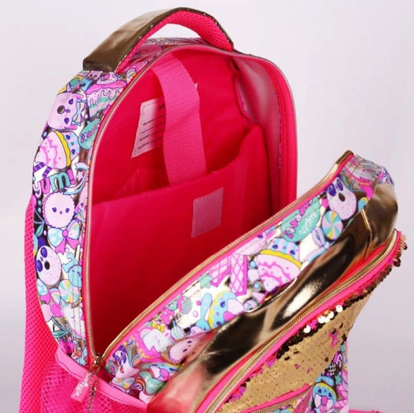 🐼 Smiggle Cute Flashy Sequin Kids Backpack | Reversible Sequins, Metallic Finish, 4 Zipped Compartments & 15-inch Laptop Compartment 🐼