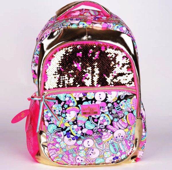 🐼 Smiggle Cute Flashy Sequin Kids Backpack | Reversible Sequins, Metallic Finish, 4 Zipped Compartments & 15-inch Laptop Compartment 🐼