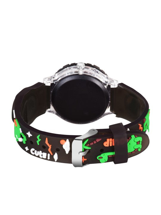 Boys Printed Dial & Straps Analogue Watch Black Cute Dino