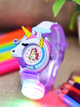 Girls Patterned Dial & Straps Analogue Watch Unicorn Purple