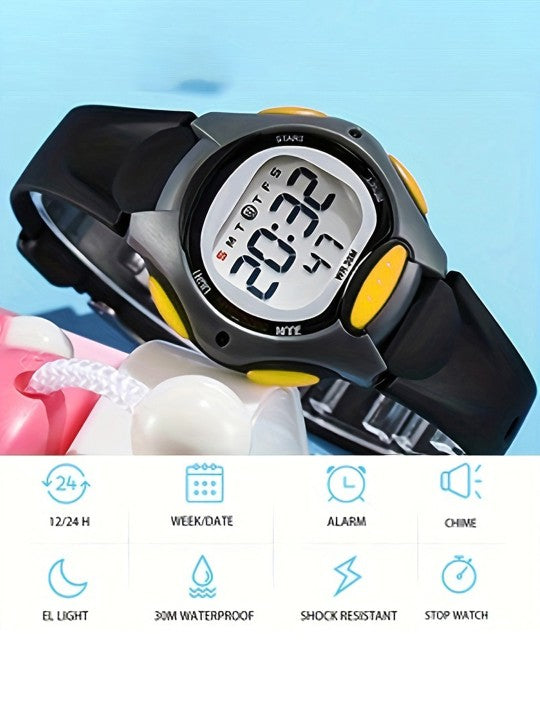 Kids Dial & Straps Digital Multi-Function Watch - Black Yellow