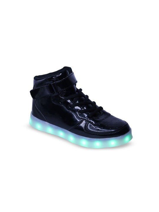 Unisex Kids Printed High-Top Sneakers – Black with Velcro Fastening