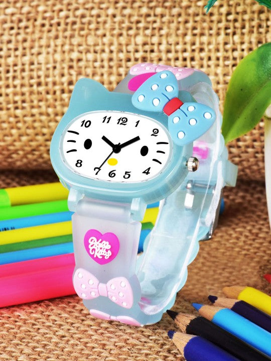 Girls Printed Dial & Straps Analogue Watch SkyBlue Kitty