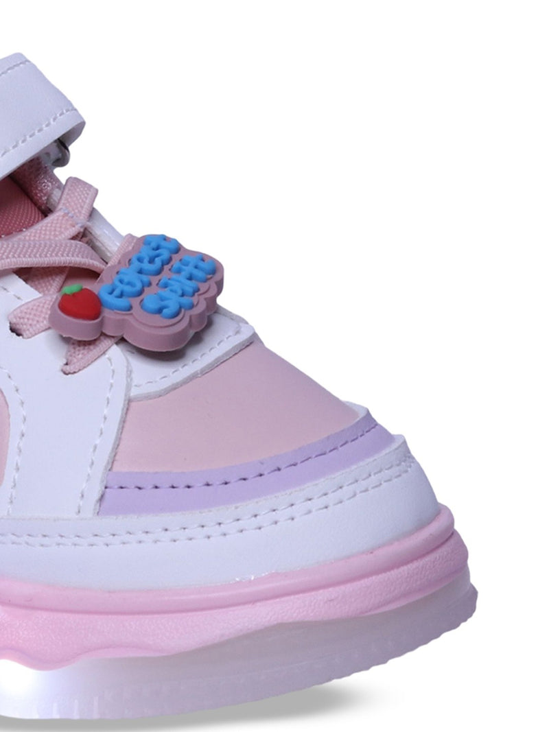 Unisex Kids Printed PU Sneakers – Pink with Velcro Fastening