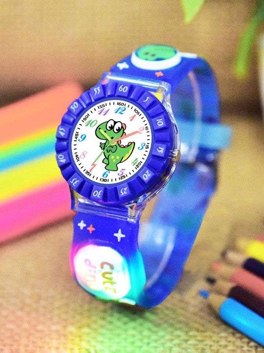 Boys Printed Dial & Straps Analogue Watch Blue Cute Dino