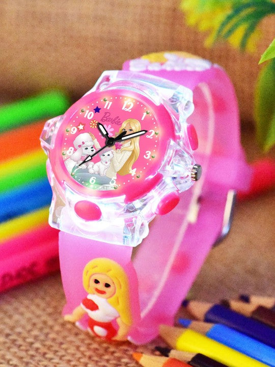 Girls Printed Dial & Straps Analogue Watch Barbie Pink