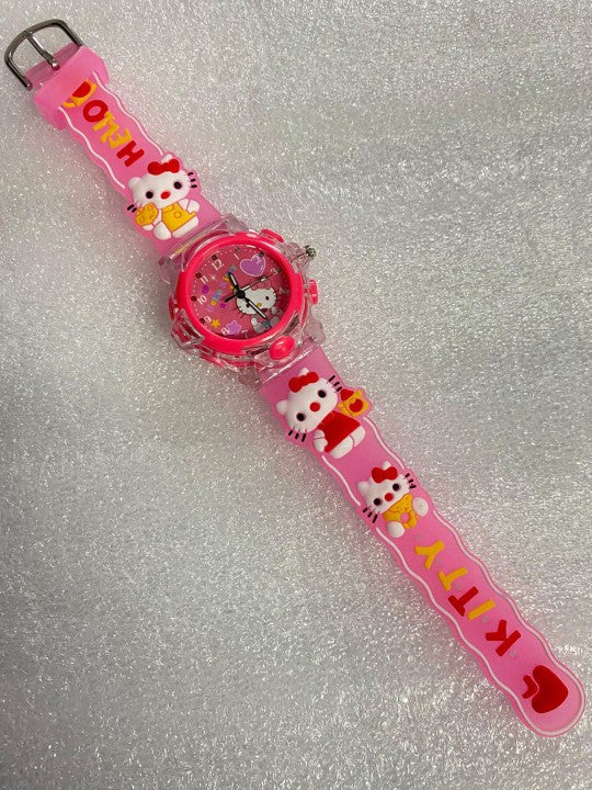 Girls Printed Dial & Pink Silicon Strap Analogue Watch - Kitty Pink