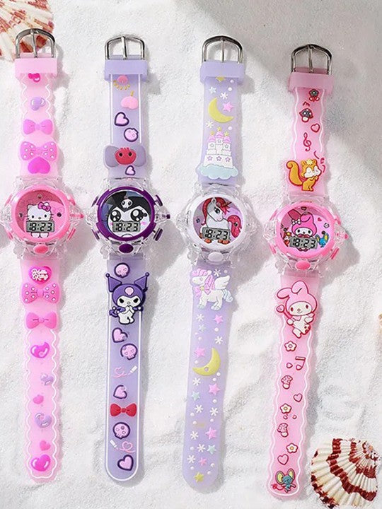 Girls Patterned Dial & Strap Digital Multi Function Watch FlyUnicorn Purple