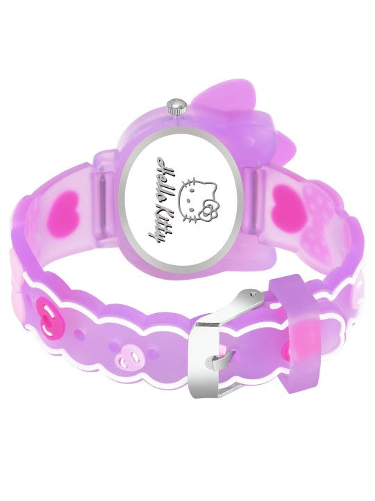 Girls Printed Dial & Purple Silicon Strap Analogue Watch - Kitty Purple